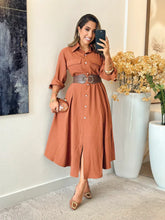 Vestido Linho Charmisse/Manga Longa Com Botões