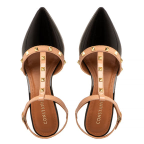 Scarpin Slingback Preto Verniz Spikes