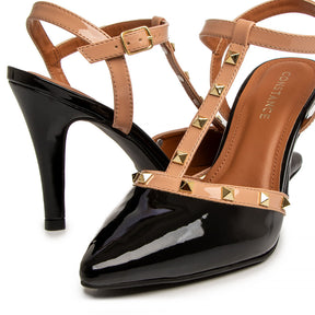 Scarpin Slingback Preto Verniz Spikes